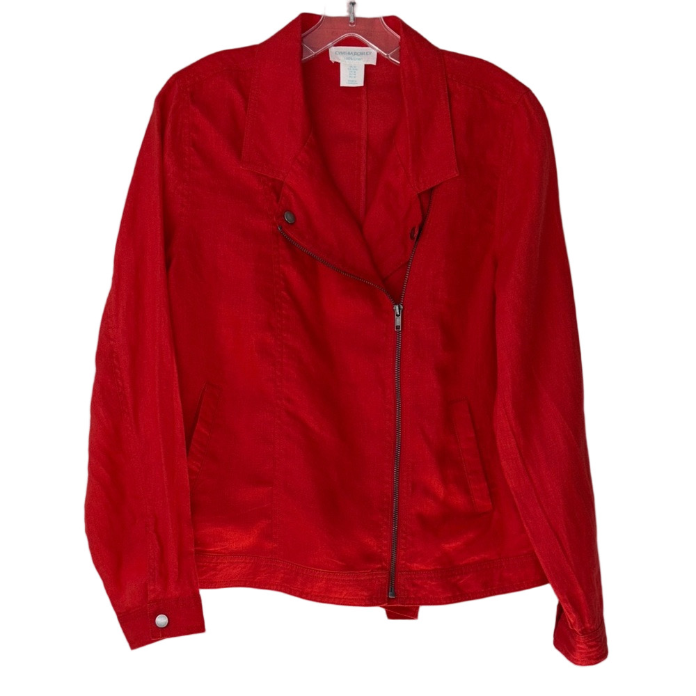 Cynthia Rowley Deep Orange Linen Moto Jacket Size Medium